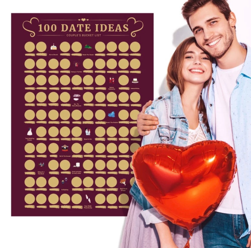 Top 100 Date Scratch Off Poster - Top Films Of All Time Bucket List (24" x 16.5") Scratchable Cinema Checklist Poster & Gift Tube Accessories Included (100 Date Ideas)
