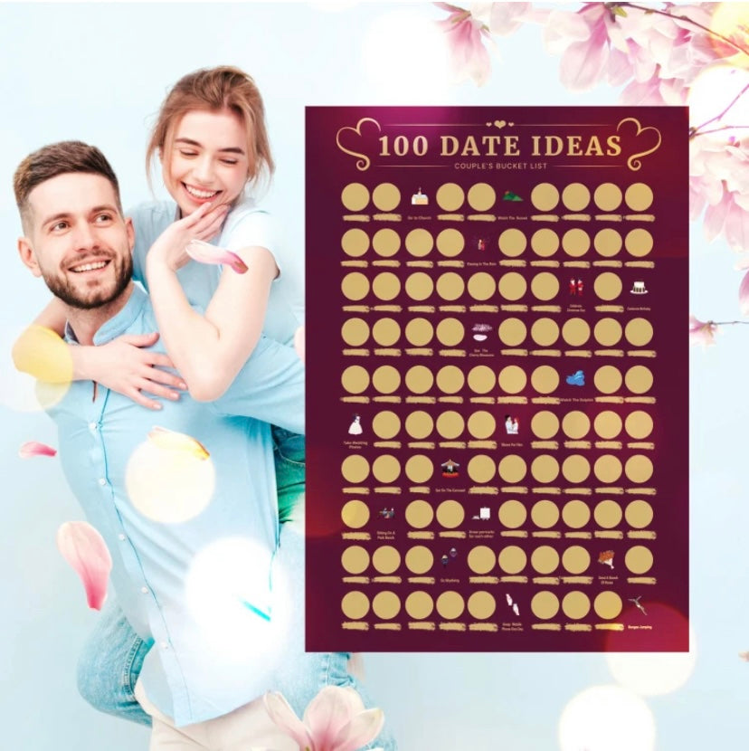 Top 100 Date Scratch Off Poster - Top Films Of All Time Bucket List (24" x 16.5") Scratchable Cinema Checklist Poster & Gift Tube Accessories Included (100 Date Ideas)