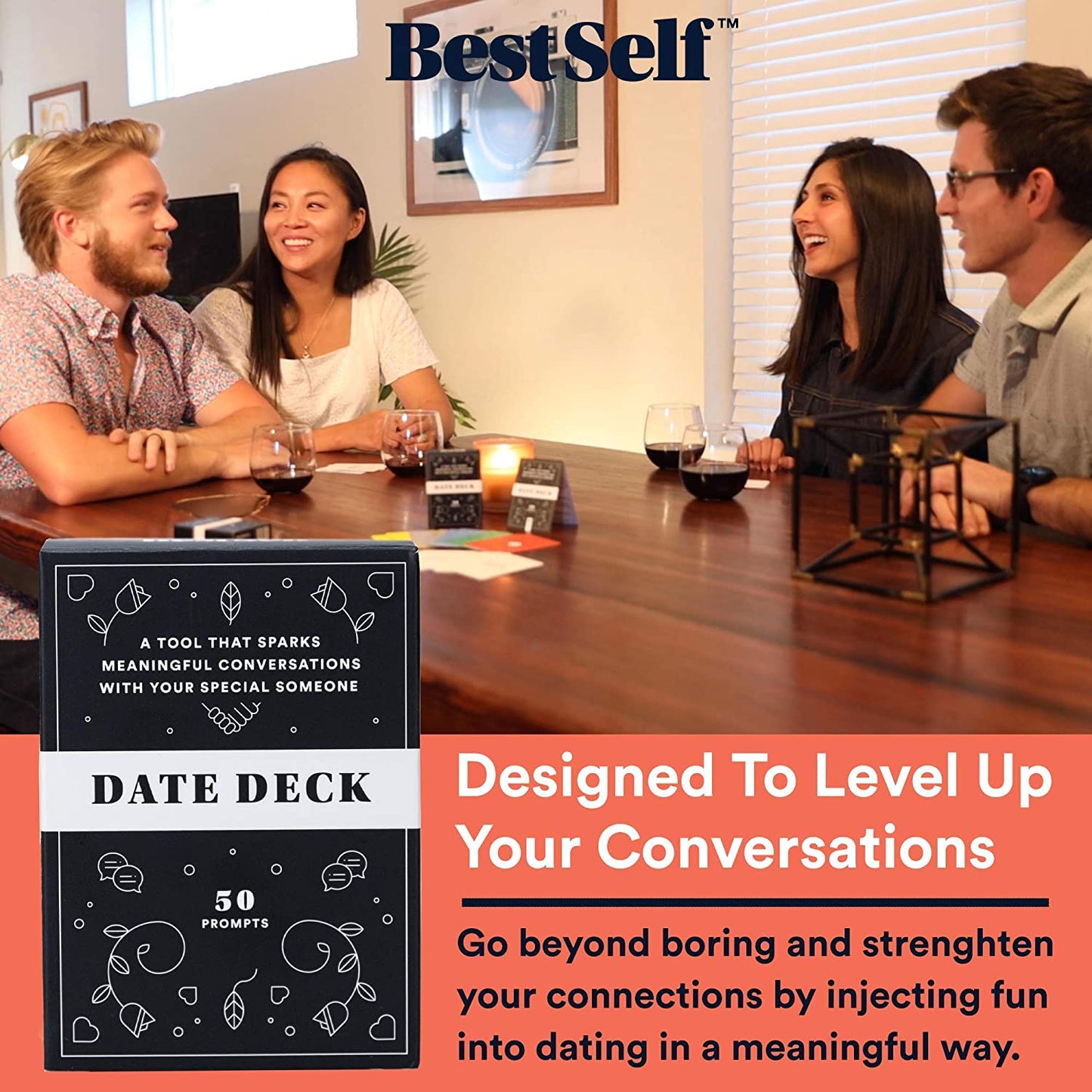 Date Deck by BestSelf — Exciting, Engaging, and Though-Provoking Conversation Prompts Perfect for Unlocking Connection, Companionship and Meaningful Discussion — 50 Cards