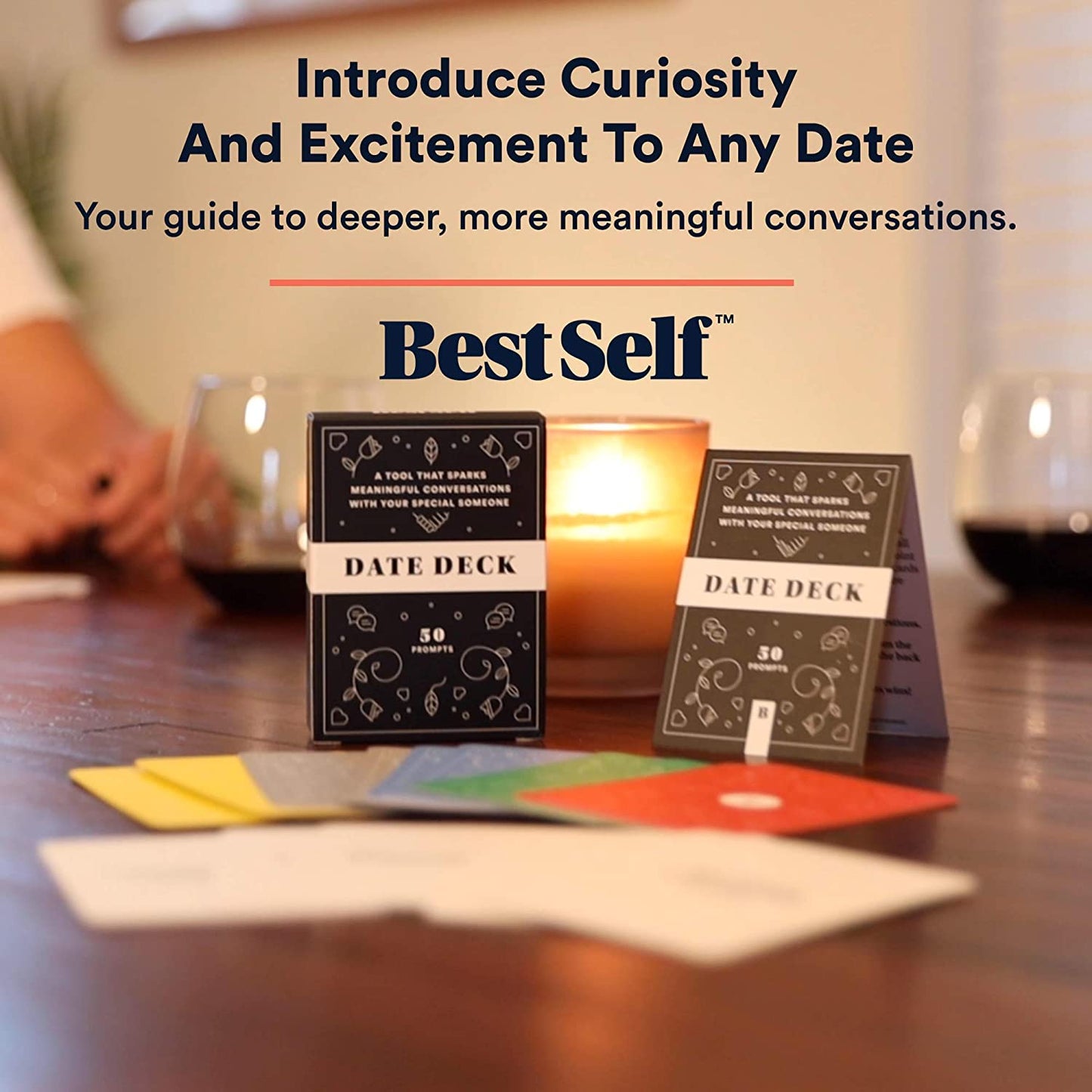 Date Deck by BestSelf — Exciting, Engaging, and Though-Provoking Conversation Prompts Perfect for Unlocking Connection, Companionship and Meaningful Discussion — 50 Cards
