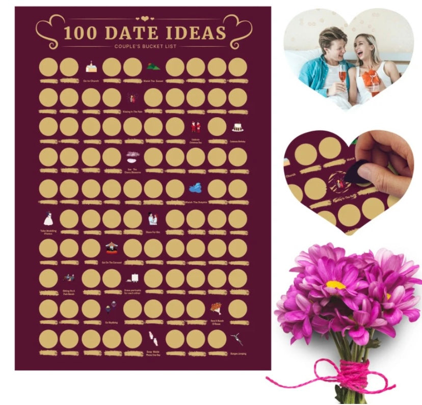 Top 100 Date Scratch Off Poster - Top Films Of All Time Bucket List (24" x 16.5") Scratchable Cinema Checklist Poster & Gift Tube Accessories Included (100 Date Ideas)