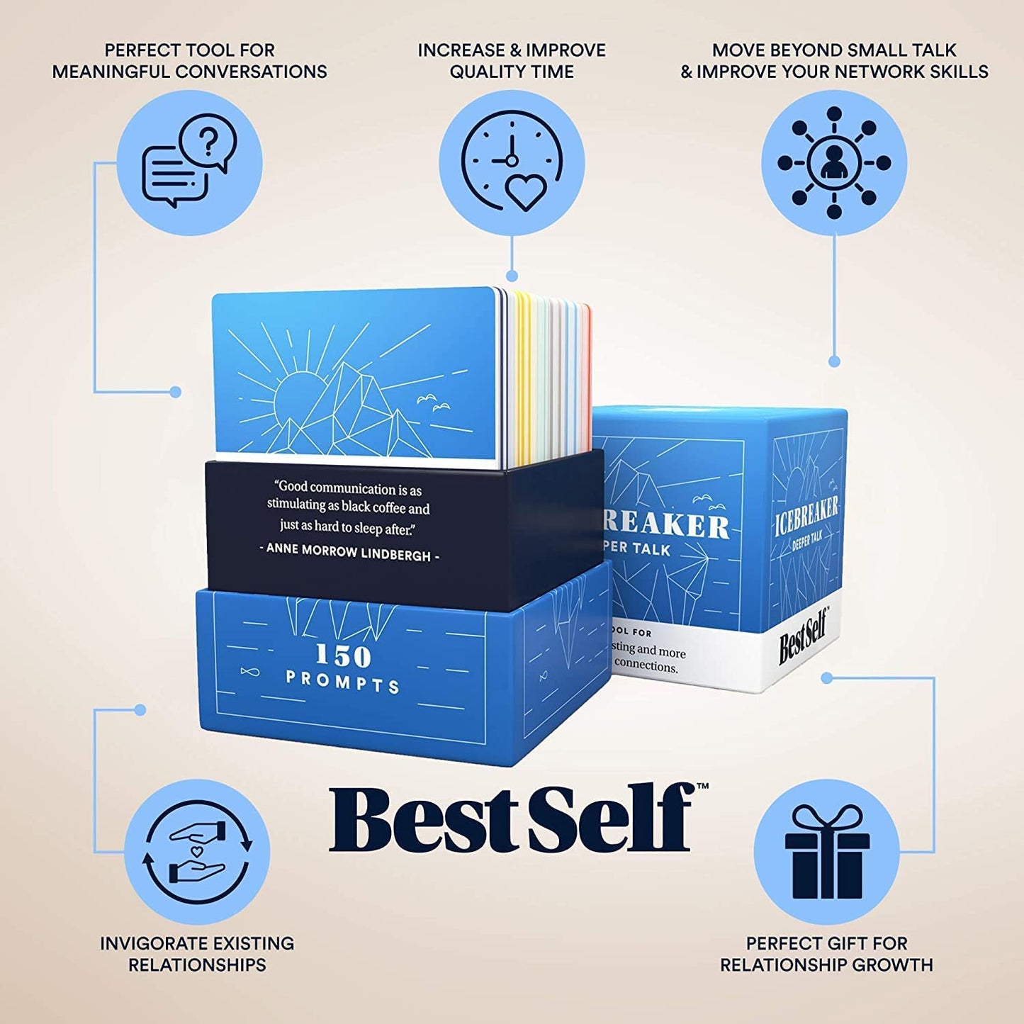 Conversation Starter Icebreaker Deeper Talk Deck by BestSelf ― Powerful Conversation Cards to Grow and Strengthen Relationships by Cultivating Open, Engaging and Meaningful Interactions ― 150 Prompts